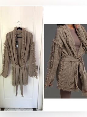 Greyson Cashmere Lambswool Odin Luxury Fringed Cable Knit Shawl Cardigan XL NEW